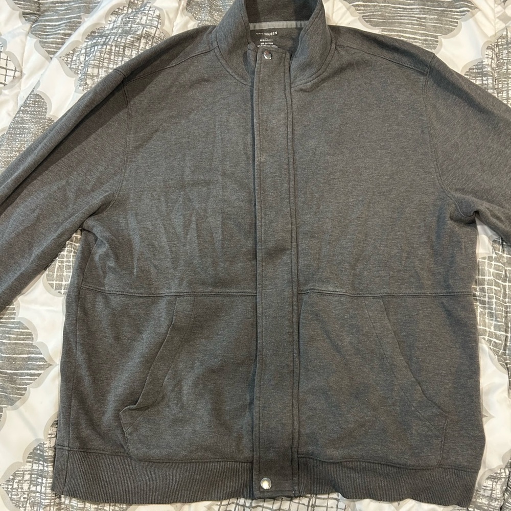 Van Heusen Gray Zip Up Sweater Classic Style